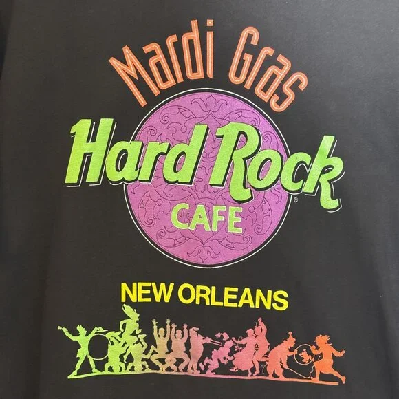 Vintage Hard Rock Cafe New Orleans Mardi Gras Black T-Shirt L Hanes Beefy-T 100% - Picture 4 of 9
